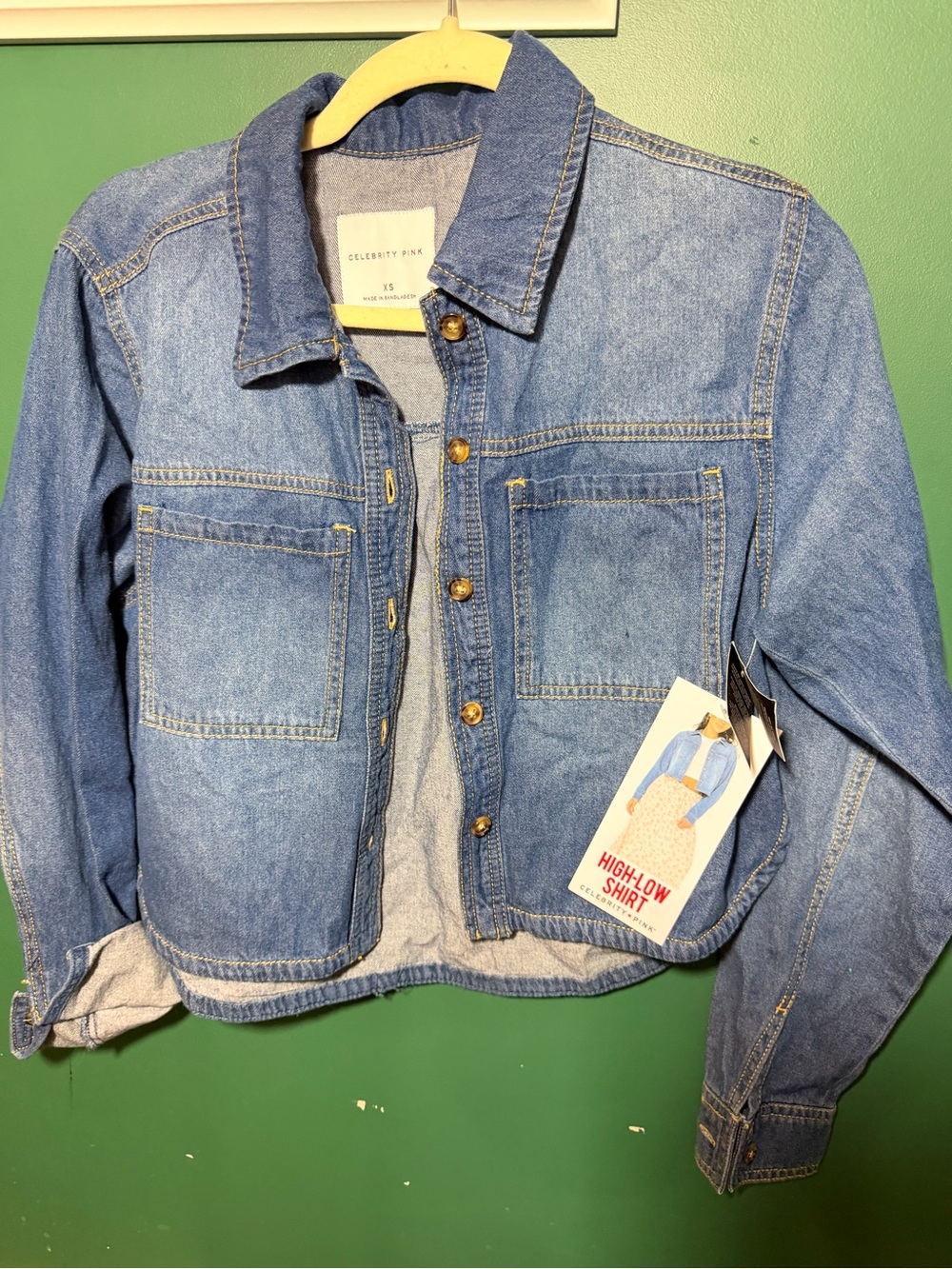 Celebrity Pink Light Blue Denim Jacket with Button Front